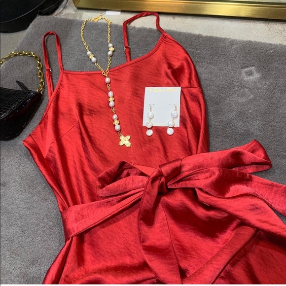 Red silky slip dress - Picture 3 of 4